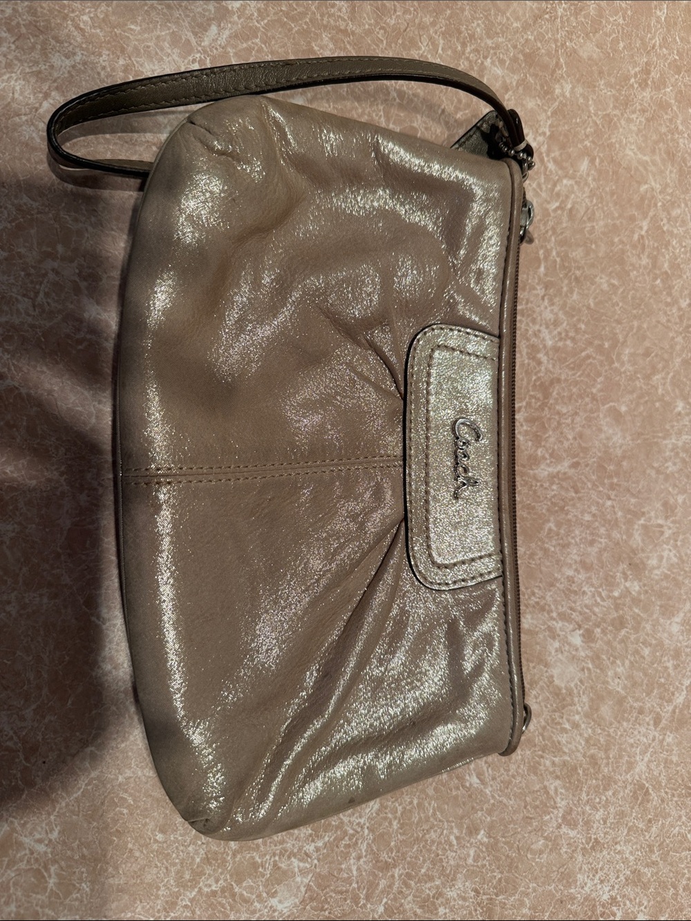 Coach Metallic Taupe Leather Clutch Wristlet - Picture 6 of 9